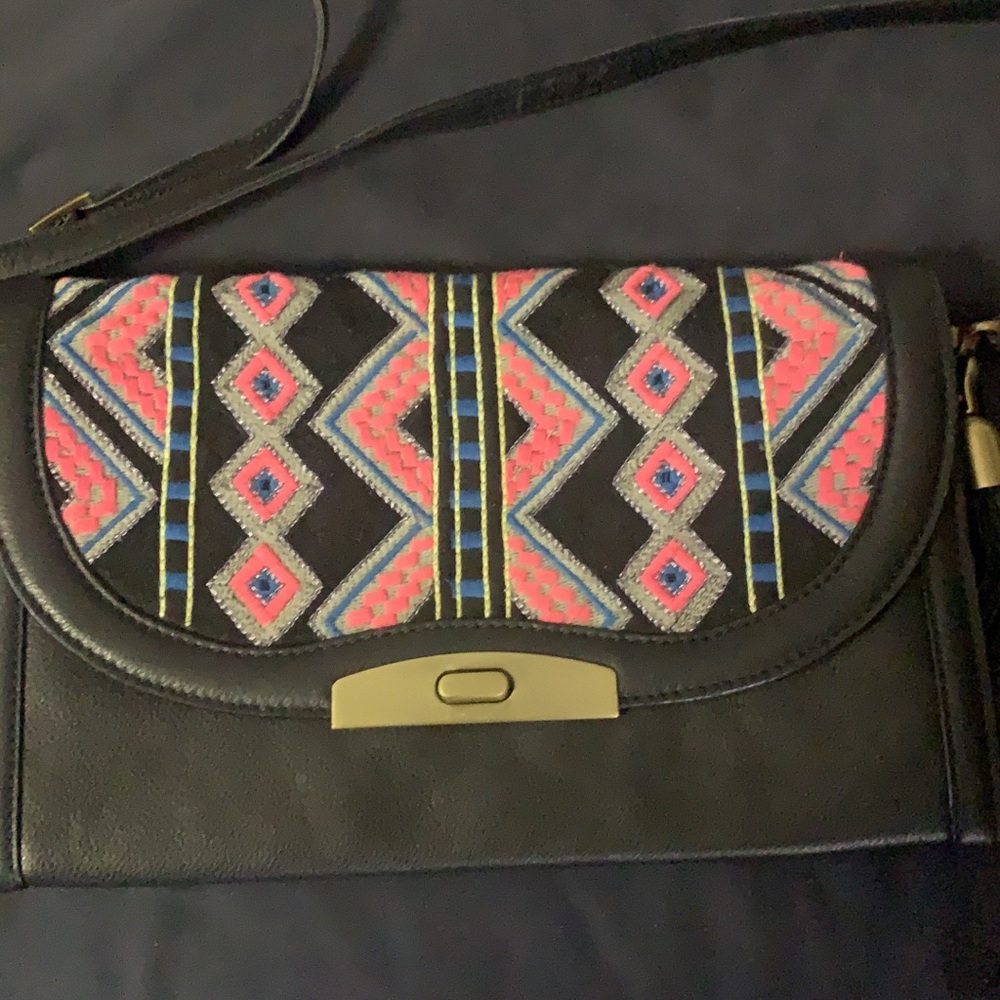 Faux Leather with Pink Geometric Embroidery